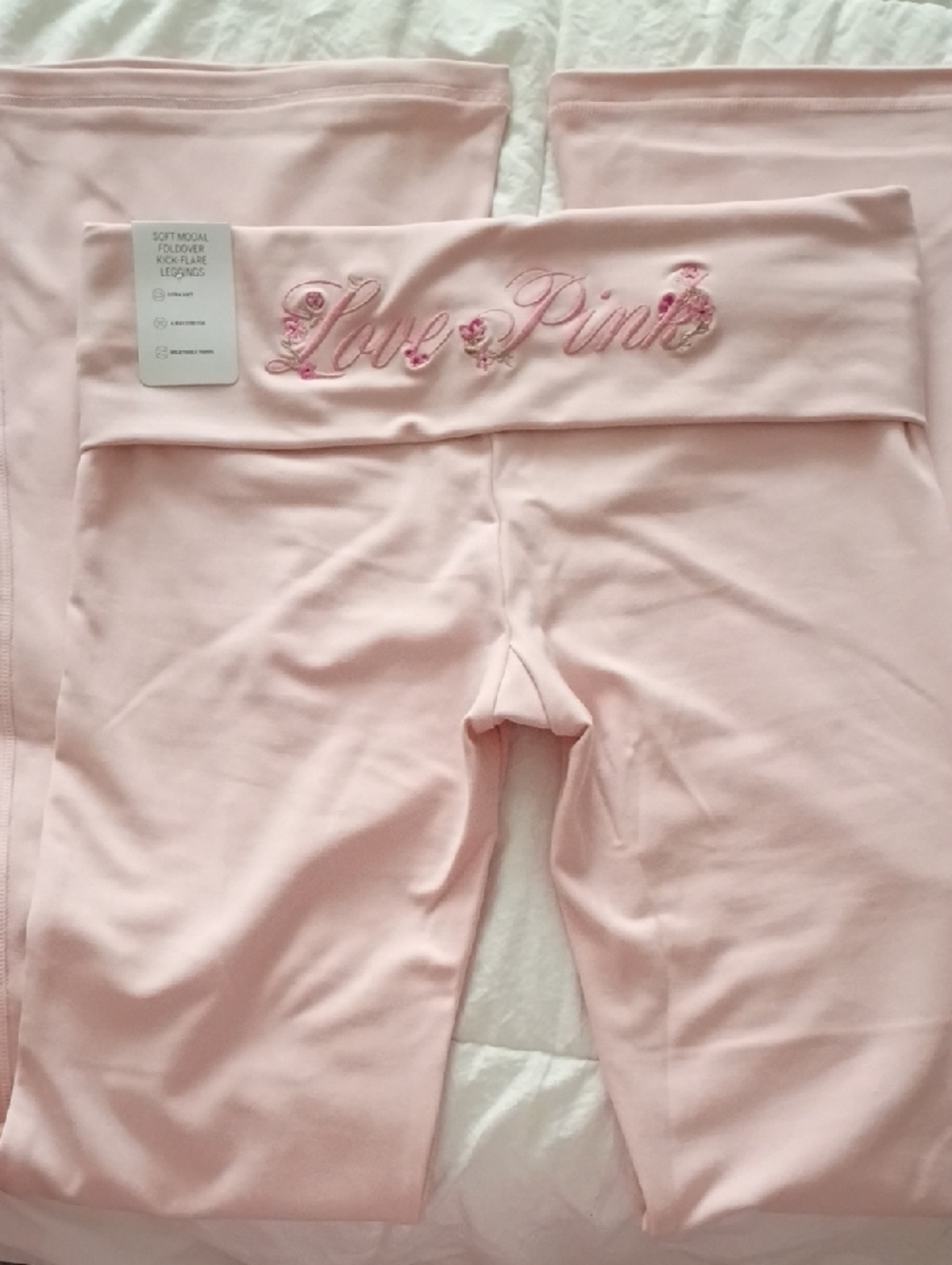 PINK Victoria's Secret Women's Soft Modal Foldover Flared Leggings - Light Pink